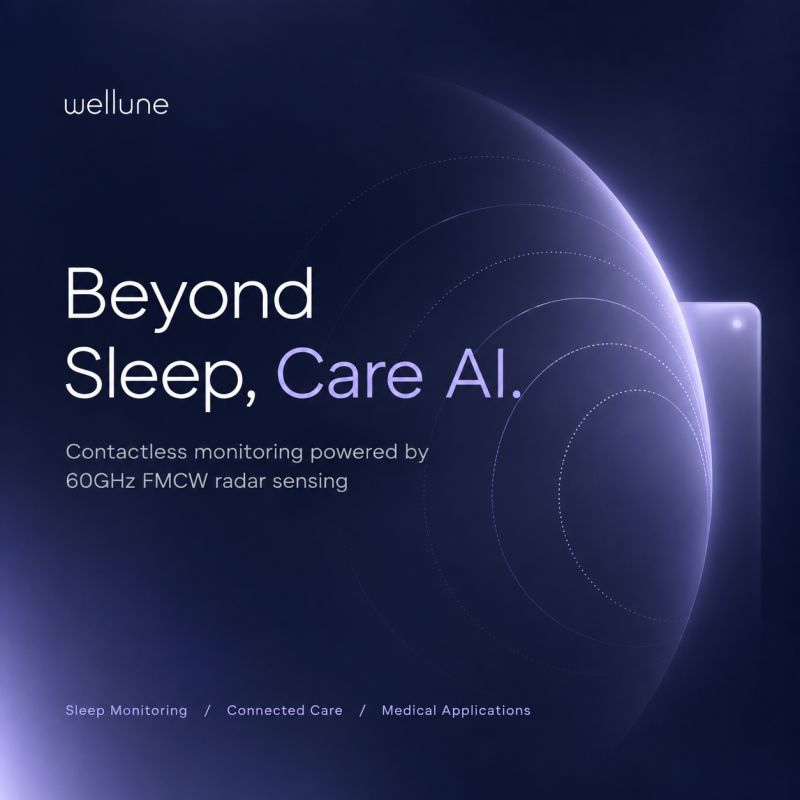 Beyond Sleep, Care AI 문구와 레이더 파동을 표현한 웰룬 브랜드 이미지