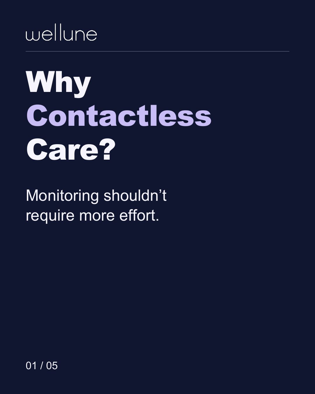 Why Contactless Care? 문구와 모니터링 부담에 관한 설명이 담긴 웰룬 이미지
